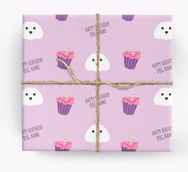 Personalized 'Happy Birthday' Cupcake Wrapping Paper with {breedFullName} Icons